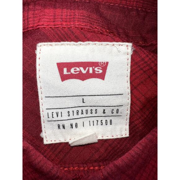 Levi's Red Plaid Button Down Shirt Men's Long Sleeve Casual Size L - Picture 3 of 8